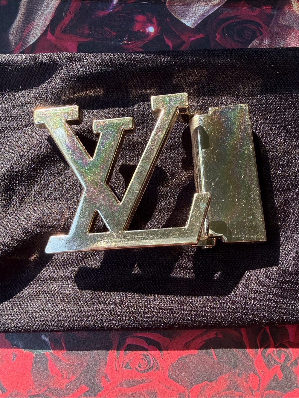 Metallic Logo Belt Buckle - Iridescent Gold
